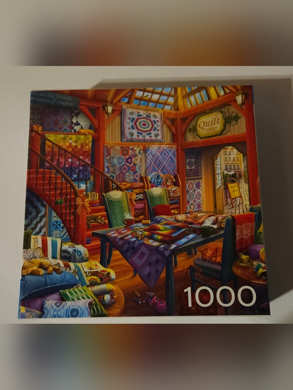 Quilt Shop Puzzle Art Print - Colorful Quilts 1000 Piece